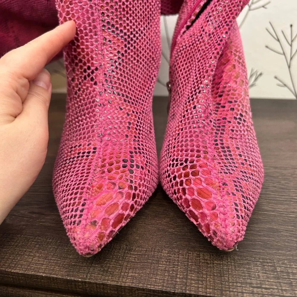 Azalea Wang Pink Python Thigh High Boots